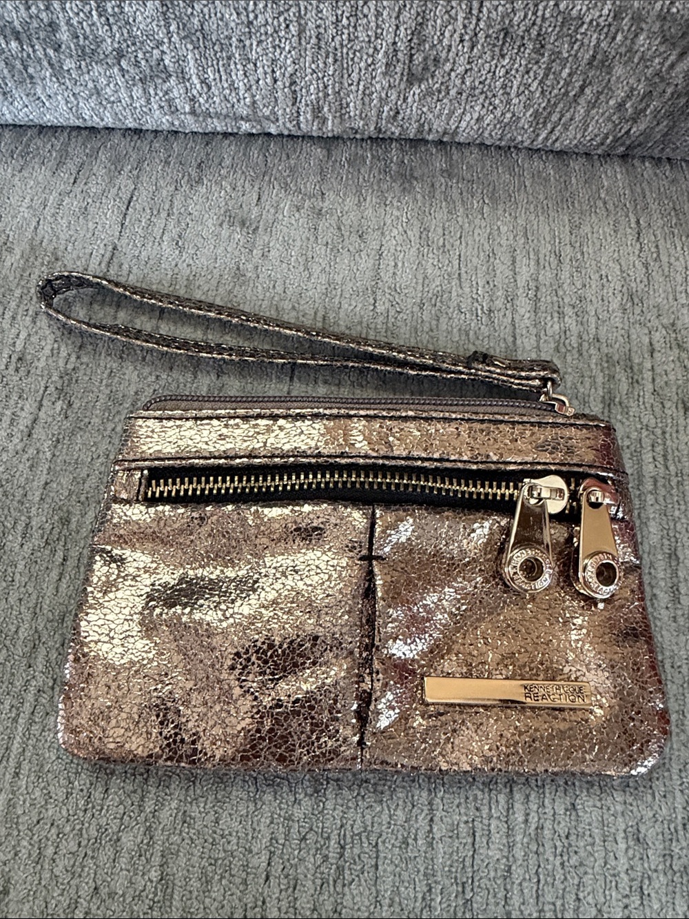 Kenneth Cole Reaction Metallic Rose Gold Wristlet Clutch